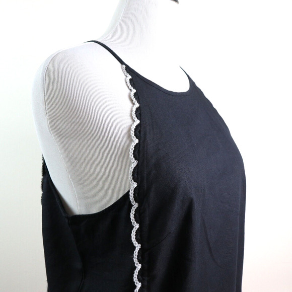 Ann Taylor Size L Scalloped Linen Blend Halter Top Black White Trim - Picture 7 of 10